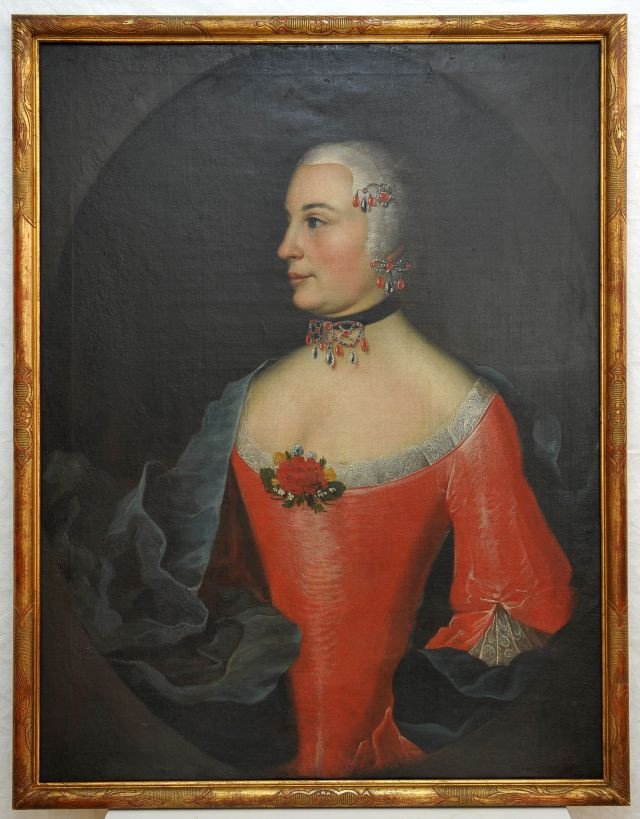 Dame in rotem Kleid, 18. Jh.