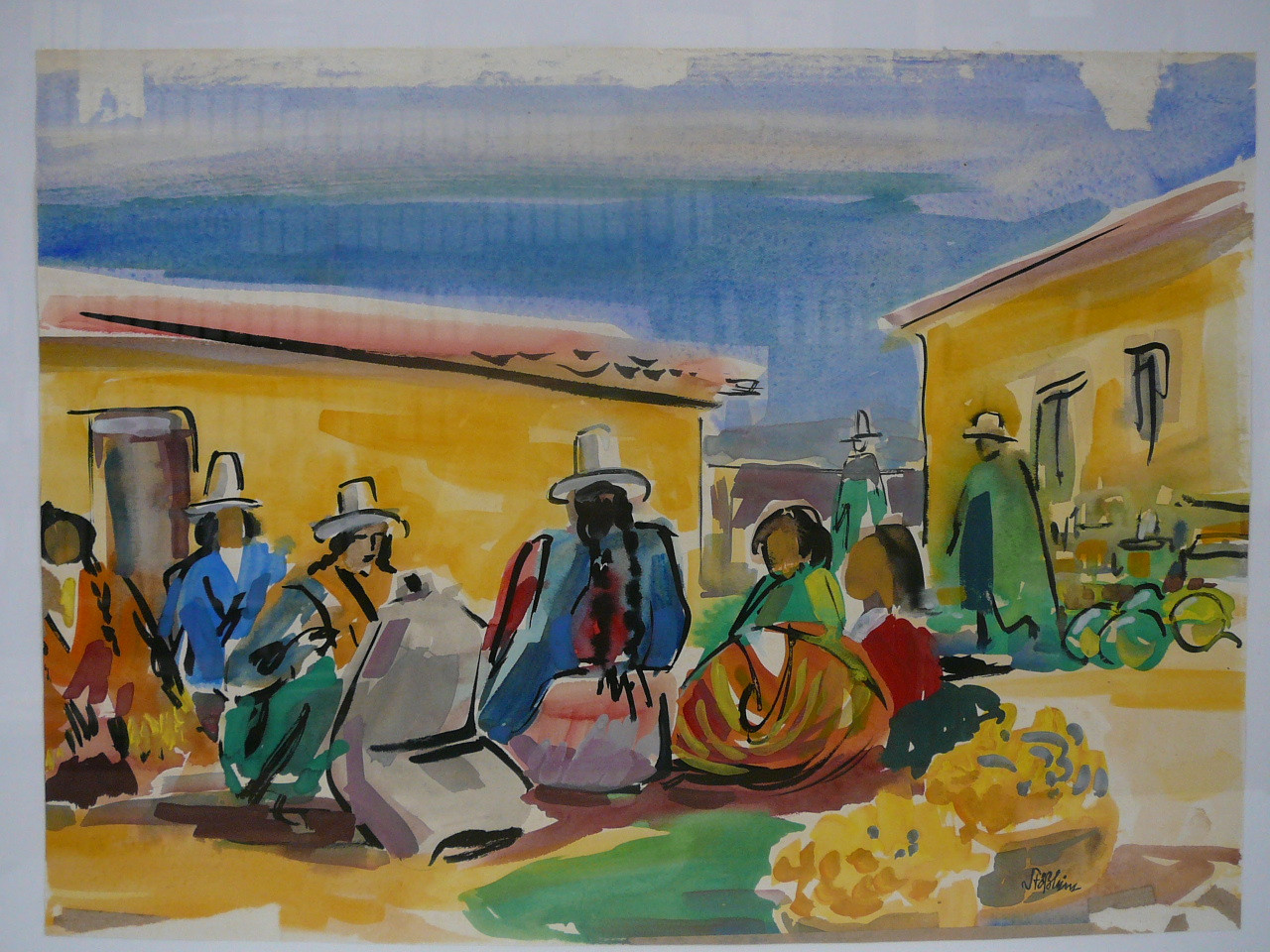 Hans Stößlein, Bolivian market square, water color, undatet